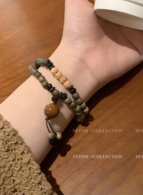 情侣款绿檀木串珠手链女生ins款