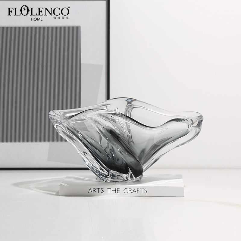 北欧现代家居渐变灰旋转玻璃果盆样板房餐桌茶几高级感水果盘装饰 - 图1