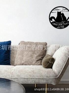 跨境现代创意铁艺墙面挂饰情侣猫墙上装饰挂件金属圆形猫剪影壁挂