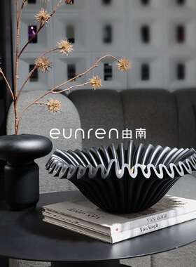 法式约中古黑色果盘树品脂SHSJ4665装饰家居艺术件简客摆厅桌面收