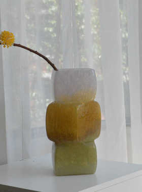 彩色装方糖方块软几何绝美小众琉璃摆件花瓶中古高级玄关插花感