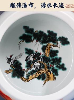 龙购柴窑景德镇陶瓷器大师手绘鸿运当头粉彩聚宝盆摆件家居办公