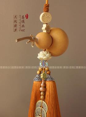 天然门对门葫芦形挂件五帝钱黄铜大门客厅玄关卧室开 口真葫芦挂