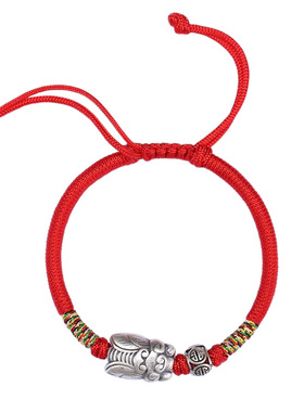 龙结足银编织手链复古高考手链