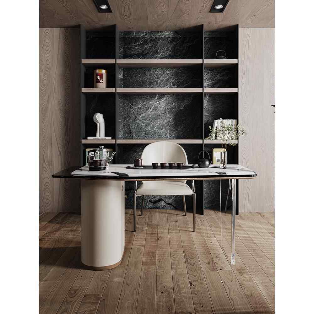 正品意茶桌极轻简奢现高级感奶油式风泡茶桌亚克代力大理石茶台椅 - 图1