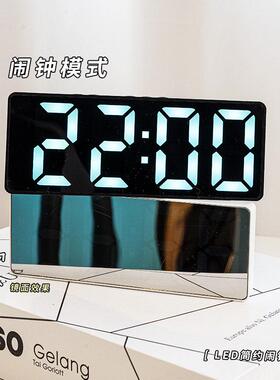 夜光镜面时钟高颜值钟表时间表摆件led数字显示充电桌面电子闹钟