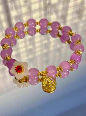 2026新款桃花紫色新中式手链古风轻奢甜美ins小众设计闺蜜感情侣