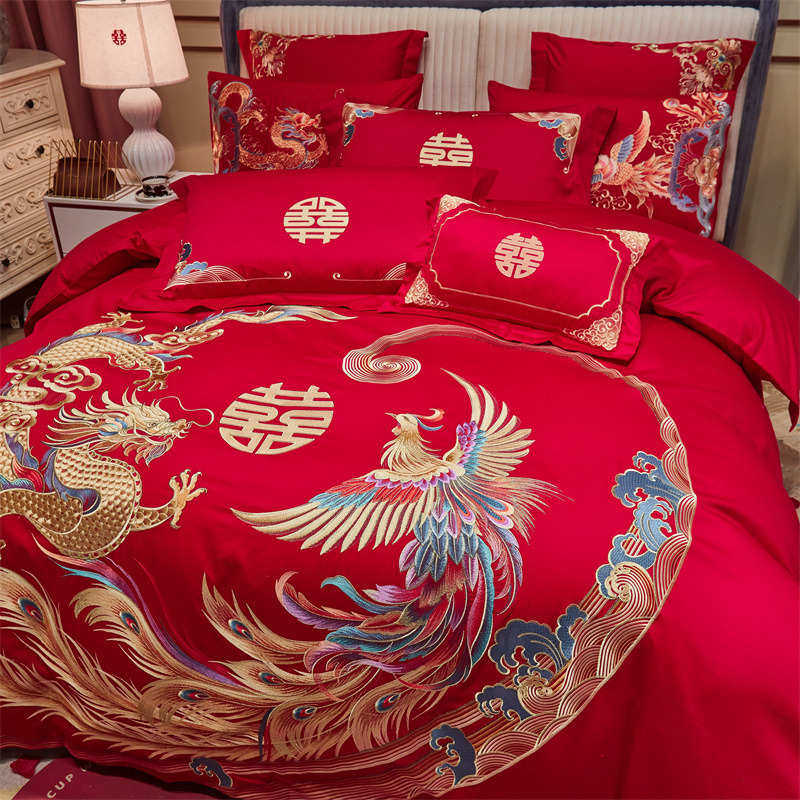 件套房长绒棉龙凤件套床高档10刺绣品全四大红色棉婚结婚陪嫁婚庆,淘宝优惠券,粉丝福利购,淘宝优惠卷