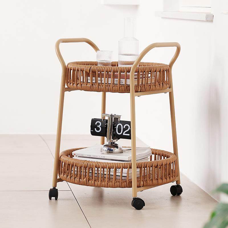 5V曼好家储物小边几户外藤编双层小推车创意收纳床边沙发角几,淘宝优惠券,粉丝福利购,淘宝优惠卷