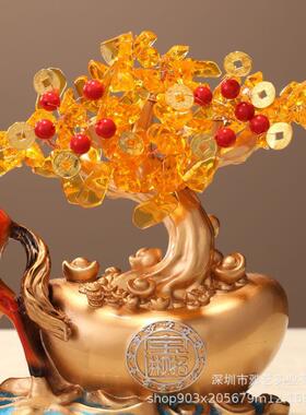 马新中式上发财树件客厅电视礼柜玄B马上发关家居装饰品乔迁新摆