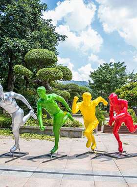 户外校园林景观抽象体育跑步运动人物玻璃钢雕塑踢足球打篮球摆件