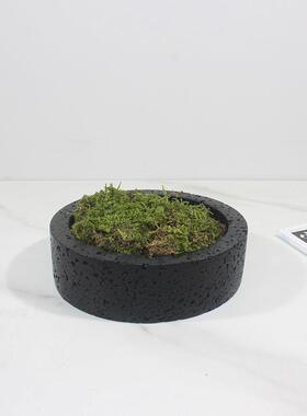 新中式现代洞石纹黑色米色花盆仿真绿植装饰客厅桌面艺术装饰摆件