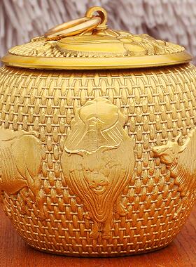 黄铜工艺品五牛茶叶罐摆件办公室茶叶收纳大中小尺寸纯铜储物罐子