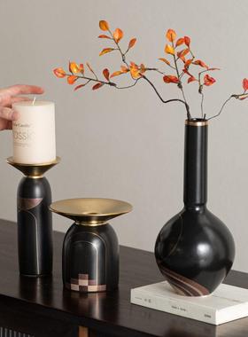 Rzone 意式轻奢高级感陶瓷花瓶烛台陈设摆件客厅茶几台面托盘装饰