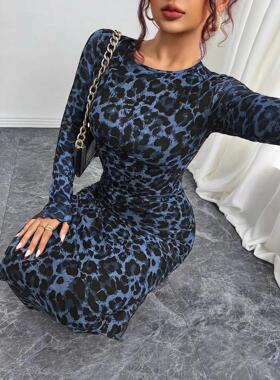 Women'S Elegant Aesthetic Leopard Mesh Ruched Bodycon,