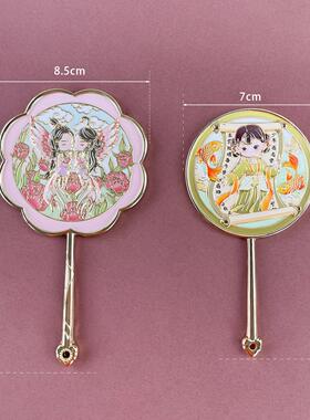 合金复古典国风镜子手持化妆镜人物金属雕刻文创镜旅游纪念品