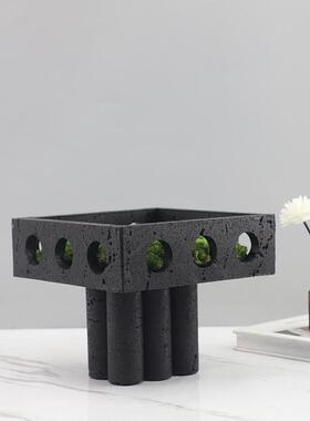 轻奢侘寂风天然洞石永生苔藓盆景摆件书房玄关电视柜软装家居饰品