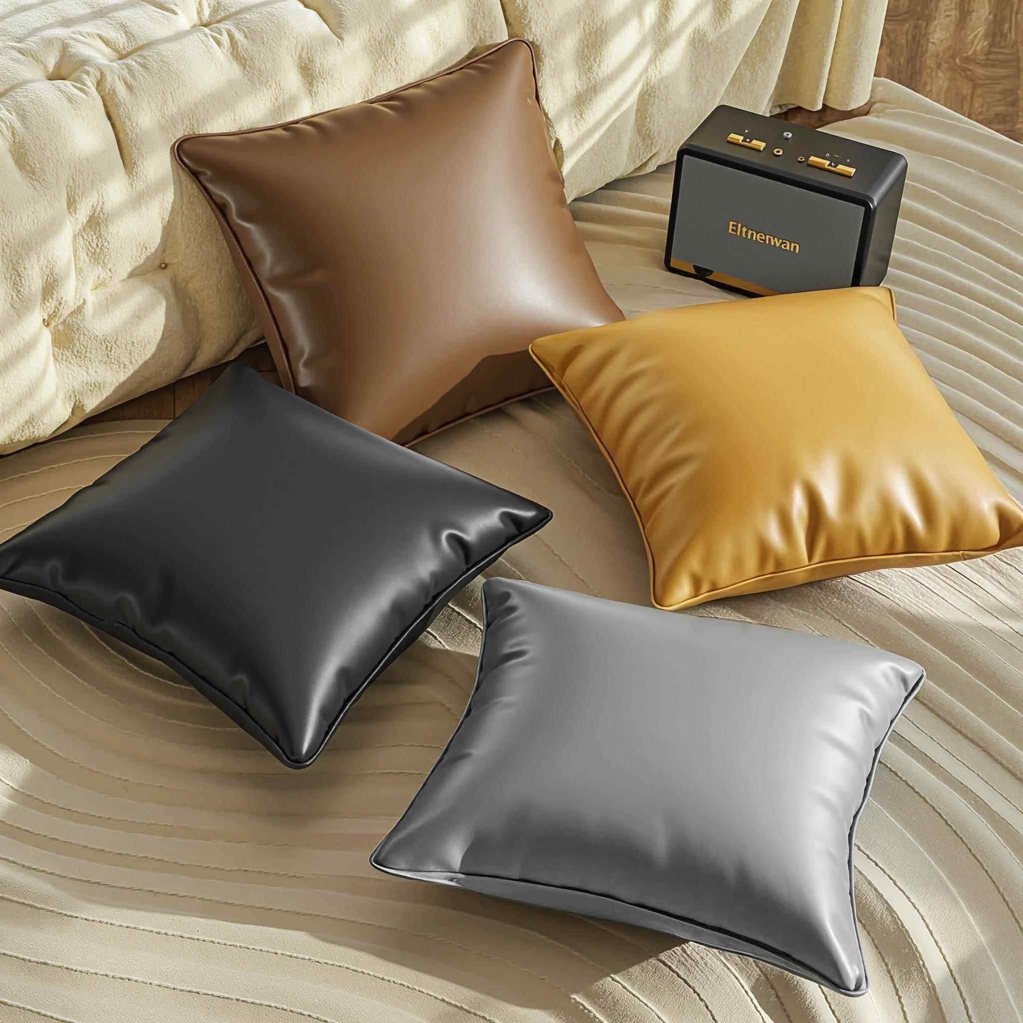 轻奢软牛皮抱枕客厅仿真皮仿牛皮超厚沙发靠枕防水防尘靠垫办公室,淘宝优惠券,粉丝福利购,淘宝优惠卷