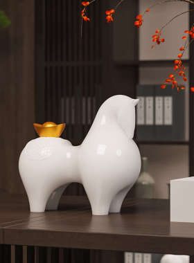 匠十三 玉石马上有钱老板桌马到成功装饰摆件新中式办公室工艺品