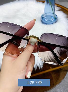 新款无框切边墨镜网红潮流太阳镜女款时尚i韩版防紫外线太阳眼镜