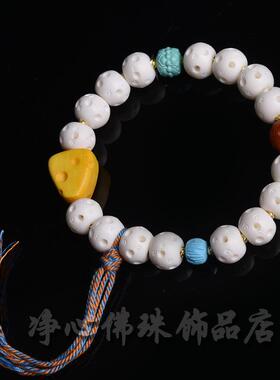 天然鹿骨手串单圈镂空雕刻流苏南红回纹珠配饰男女百搭文玩手链