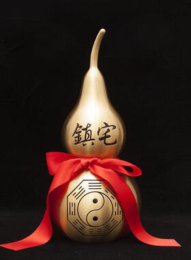 黄葫芦摆件铜葫芦铜葫芦开口客厅居家装饰品空心书架百福