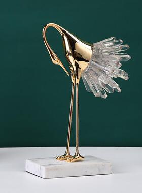 新款直销轻奢水晶仙鹤金属工艺品摆件乔迁礼物简约现代客厅玄关柜