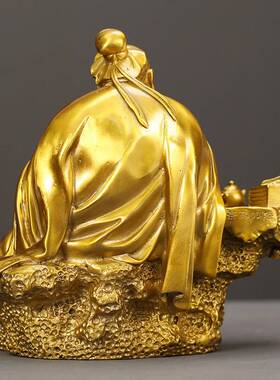 茶圣陆羽黄铜全铜摆件坐卧品茶人像茶桌茶道办公室桌面装饰品摆饰