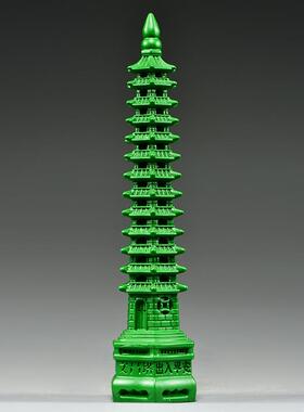 绿色木雕13层文昌塔摆件实木质十三层文昌塔红木家居办公室工艺品