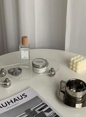 北欧透明亚克力收纳托盘摆件金属圆脚桌面置物架盘子创意拍照道具