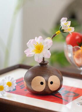 没烦恼实木花插鲜花花瓶木制工艺品家居摆件生日乔迁礼物迷你装饰