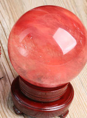 东海水晶原矿熔炼水晶球摆件批发红水晶球小号礼品送底座5--40cm