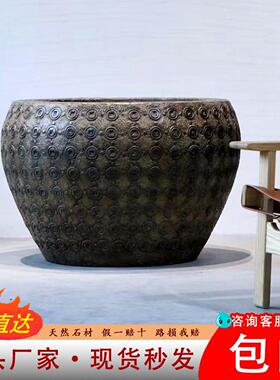 石雕鱼缸庭院户外大缸花岗岩聚宝盆天然青石荷花缸石水缸门海石缸