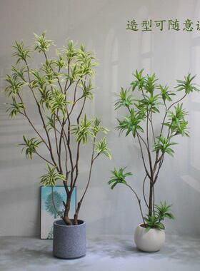 高端仿真绿植物老桩百合竹橱窗店铺客厅办公室装饰假花树景观