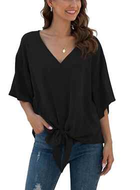 Women's Chic Chiffon Blouse - V-Neck, Batwing Short Sleeves,