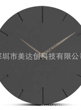 挂式木挂钟家装欧式简约现代设计圆形黑色无声手工石英钟表