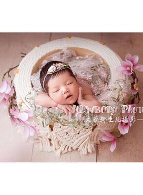 波西米亚流苏道具筐新生儿摄影道具筐组合花束枕头摆件主题道具