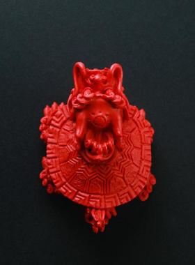 龙龟摆件朱砂红色紫金砂手把件龙头龟金钱龟客厅家居装饰工艺礼品