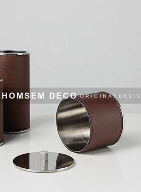 现代高端皮革圆形卫浴套装饰盒样板间售楼处卫生间皂液器收纳摆件