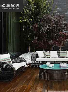 户外沙发露天室外休闲庭院阳台藤椅沙发防水防晒双人花园藤编沙发