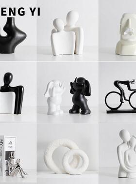 诚艺高级感侘寂风样板间装饰品酒柜书架组合售楼处客厅柜家居摆件