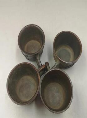 古玩杂项仿古做旧铜梅兰菊竹酒杯一套小茶碗铜碗工艺品饰品摆件