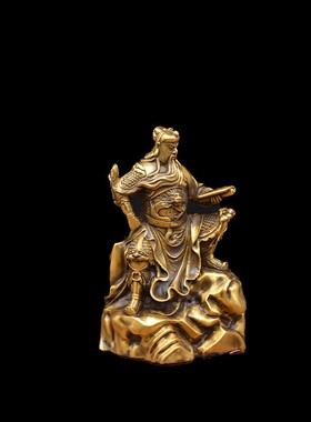 宏达 黄铜铜关公 夜读初秋 关公读书 铜器礼品摆件