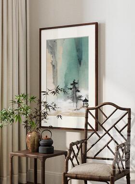 新中式治愈系玄关柜装饰画画客厅背景墙青绿山背有靠山挂画画别墅