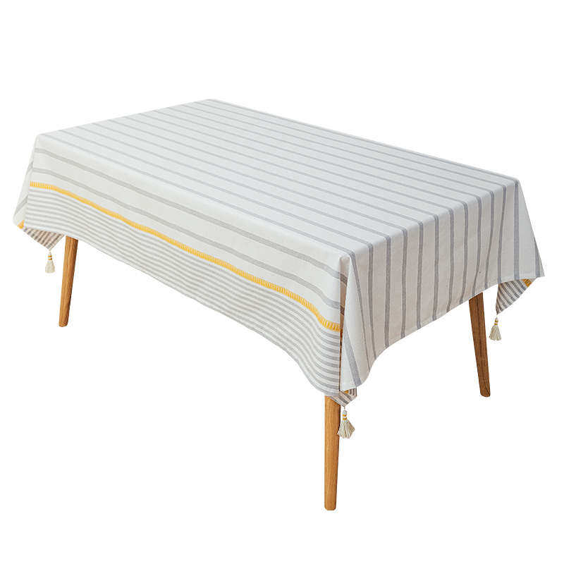 名杨织秀 条纹小清新四角流苏棉涤混纺卷边桌布现代简约餐桌台布,淘宝优惠券,粉丝福利购,淘宝优惠卷