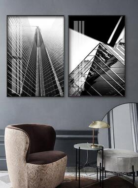 新款直销黑白掠影工业风建筑客厅装饰画三联画壁画现代简约挂画北