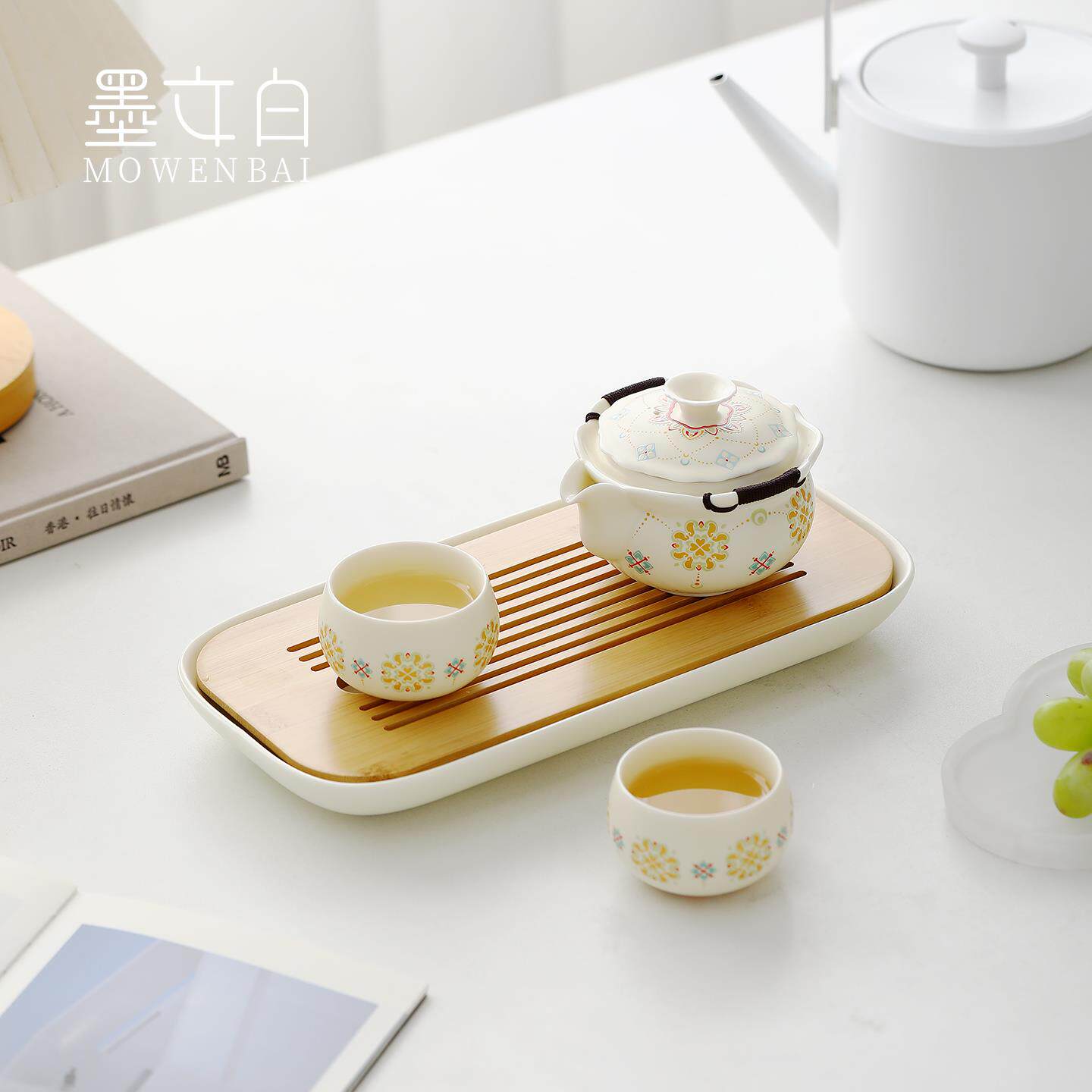 Wenbai Hu Dunhuang Baoxianghua Kuai Ke travel cup teapot hand-held teapot portable travel tea set ink set Dunhuang Bao
