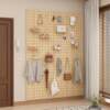Solid wood perforated board storage rack, entrance wall hanging clothes storage shelf, customizable desk wall shape display