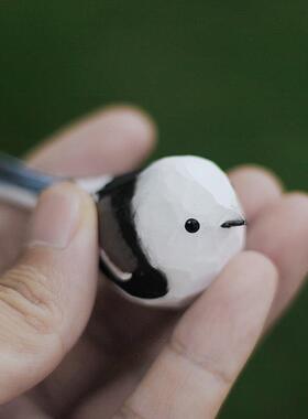 鹿妖商店 mini肥啾 木雕小鸟 礼物 灰蓝山雀 纯手工实木桌面摆件