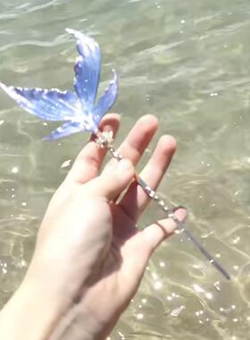 蓝色鱼尾发簪海洋度假风高级气质仙气甜美个性设计新中式盘发簪子